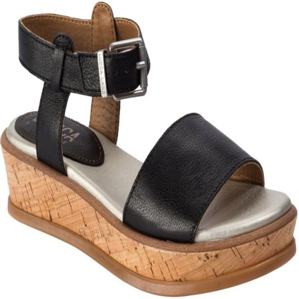 Lucca Lane Black Kameron Platform Wedge Sandals Ankle Strap Size 6.5 - Picture 11 of 11